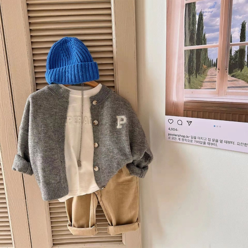 Pulover tricotat de toamnă pentru copii mici, băieți, cu model de litere drăguț, cardigane, îmbrăcăminte pentru copii, haine pentru copii, fete, tricotaje A2UB