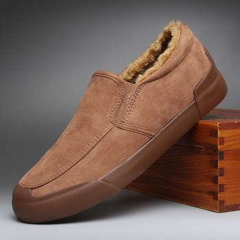 Υψηλής ποιότητας Ανδρικά παπούτσια casual Μαύρα loafers Driving Sneakers For Man Fashion Flat Outdoor Χειμερινά ζεστά γούνινα παπούτσια y89