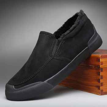Υψηλής ποιότητας Ανδρικά παπούτσια casual Μαύρα loafers Driving Sneakers For Man Fashion Flat Outdoor Χειμερινά ζεστά γούνινα παπούτσια y89