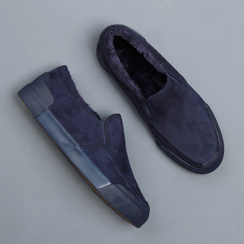 Висококачествени мъжки ежедневни обувки Черни мокасини Маратонки за шофиране за мъже Модни равни външни зимни топли кожени обувки y89