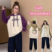 Άνοιξη Φθινόπωρο Κορίτσια Βαμβακερή αντίθεση με αλφάβητο Χαμόγελο Φούτερ Σχολική Παιδική φόρμα φόρμα Παιδική κουκούλα γυμναστικής 7-16 ετών