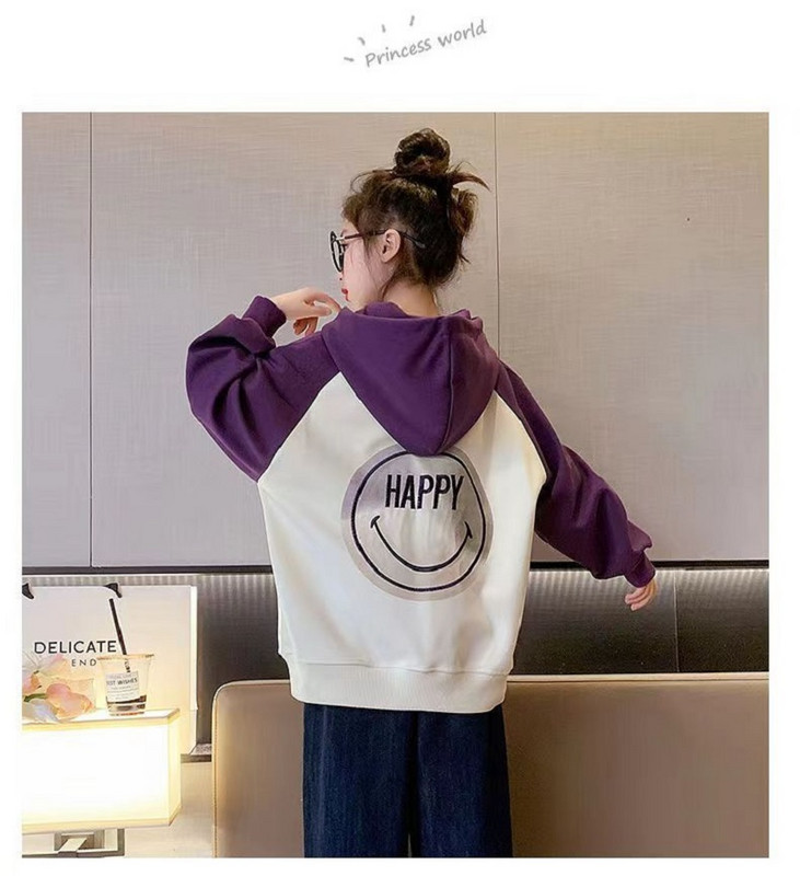 Άνοιξη Φθινόπωρο Κορίτσια Βαμβακερή αντίθεση με αλφάβητο Χαμόγελο Φούτερ Σχολική Παιδική φόρμα φόρμα Παιδική κουκούλα γυμναστικής 7-16 ετών