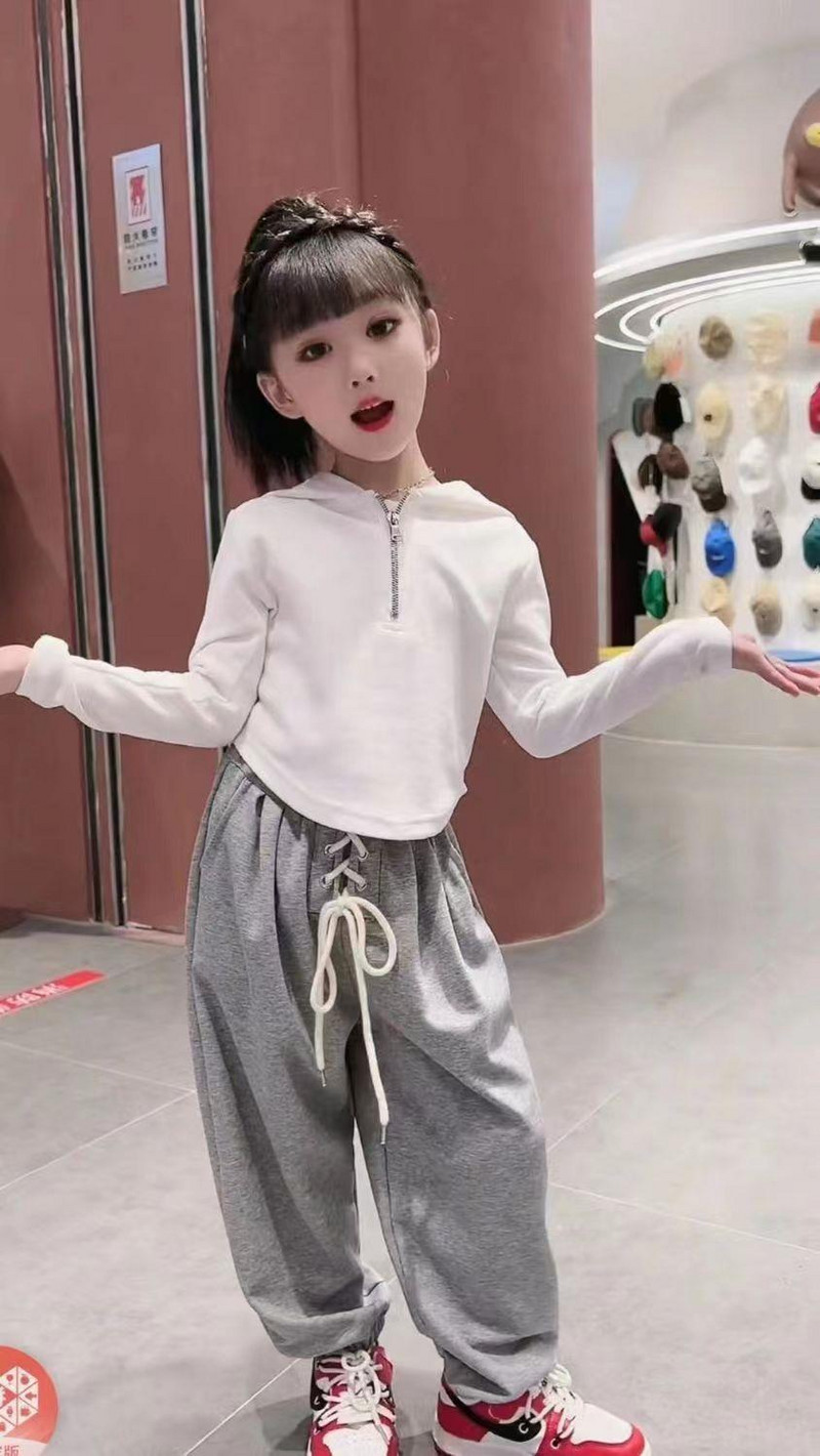 Καλοκαιρινή άνοιξη για κορίτσια Απλό φούτερ με μισό φερμουάρ + Σετ φούτερ με κορδόνι Σχολική παιδική φόρμα Παιδική στολή jogger 3-16 ετών