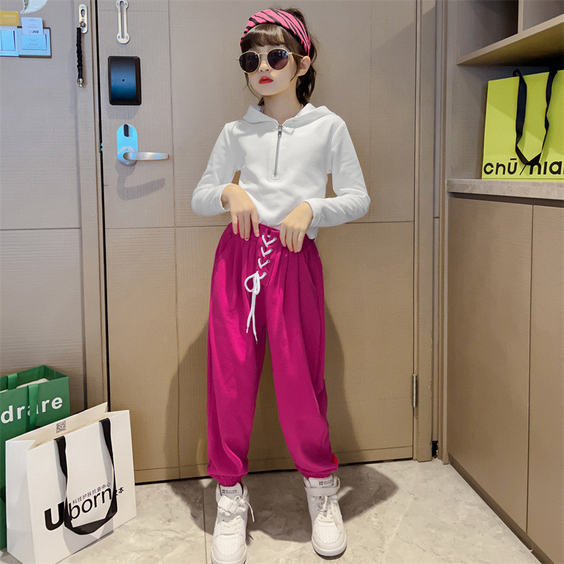 Καλοκαιρινή άνοιξη για κορίτσια Απλό φούτερ με μισό φερμουάρ + Σετ φούτερ με κορδόνι Σχολική παιδική φόρμα Παιδική στολή jogger 3-16 ετών