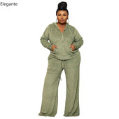 Set Femei Dimensiuni Plus Toamnă Iarnă Pantaloni Largi Dimensiuni Plus Set Două Piese Palton Femei cu Glugă Fermoar Mâneci lungi Pantaloni Costume