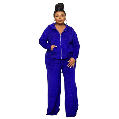 Set Femei Dimensiuni Plus Toamnă Iarnă Pantaloni Largi Dimensiuni Plus Set Două Piese Palton Femei cu Glugă Fermoar Mâneci lungi Pantaloni Costume