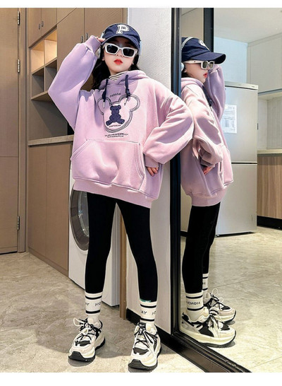 Χειμωνιάτικο Ζεστό Κοριτσίστικο Φούτερ με φλις γραμμή κινουμένων σχεδίων Σχολικό μπουφάν Παιδική πίστα παλτό παλτό Παιδικό φούτερ γυμναστικής 5-16 ετών