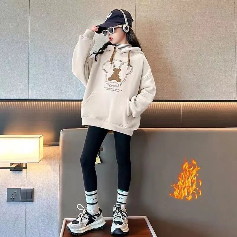 Χειμωνιάτικο Ζεστό Κοριτσίστικο Φούτερ με φλις γραμμή κινουμένων σχεδίων Σχολικό μπουφάν Παιδική πίστα παλτό παλτό Παιδικό φούτερ γυμναστικής 5-16 ετών