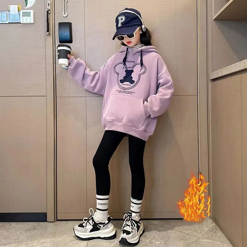 Χειμωνιάτικο Ζεστό Κοριτσίστικο Φούτερ με φλις γραμμή κινουμένων σχεδίων Σχολικό μπουφάν Παιδική πίστα παλτό παλτό Παιδικό φούτερ γυμναστικής 5-16 ετών