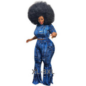 Ρούχα σε μεγάλο μέγεθος Σετ δύο τεμαχίων Γυναικεία Παντελόνια Χονδρικής Σετ Crop Top Flared κολάν Super Stretch New Matchi 3xl 4xl 5xl 6xl