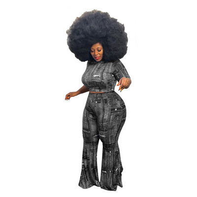 Ρούχα σε μεγάλο μέγεθος Σετ δύο τεμαχίων Γυναικεία Παντελόνια Χονδρικής Σετ Crop Top Flared κολάν Super Stretch New Matchi 3xl 4xl 5xl 6xl