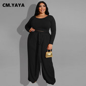 CM.YAYA naiste suures suuruses dressiülikond, täisvarrukatega O-kaelusega kärbitud topid, sidemega laiad sääred, lahtised püksid, kaks 2-osalist komplekti, sügisene riietus