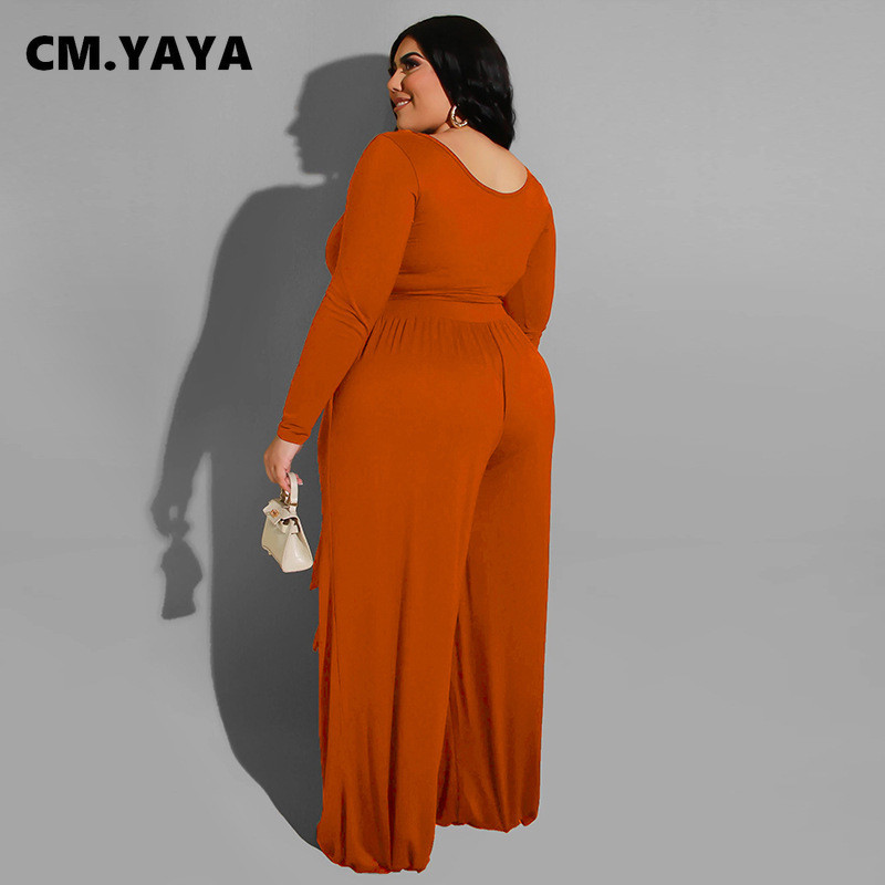 CM.YAYA naiste suures suuruses dressiülikond, täisvarrukatega O-kaelusega kärbitud topid, sidemega laiad sääred, lahtised püksid, kaks 2-osalist komplekti, sügisene riietus