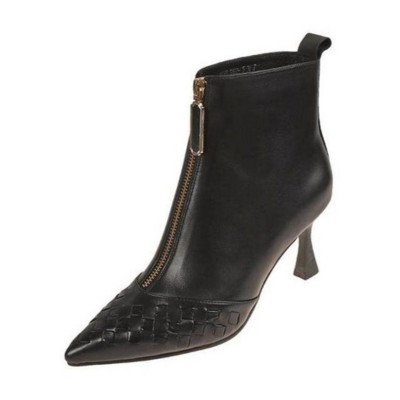 Γυναικείες κοντές μπότες με ψηλά τακούνια 2023 ΝΕΑ Χειμερινά παπούτσια με μυτερή μύτη, Botas στον αστράγαλο, Μπροστινό φερμουάρ ΜΑΥΡΟ sapatos femininos