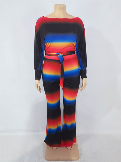 Jesenné oblečenie pre väčšie veľkosti, dvojdielna súprava, dámsky pruhovaný crop top s elastickým pásom a širokými nohavicami, veľkoobchod, 3xl, 4xl, 5xl, 6xl