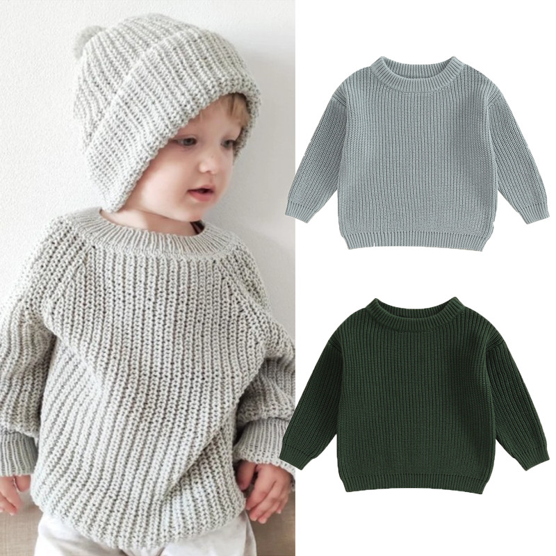 FOCUSNORM 0-5Y totyogó baba fiú lány lány őszi pulóver egyszínű kötött hosszú ujjú környakú pulóver kötöttáru téli felsők