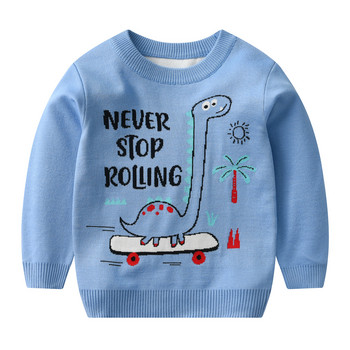 2023 Есен Зима Детски анимационен пуловер с динозаври Момче Джъпър Палто Детско облекло Бебешки памучен дебел пуловер за момчета Плетен пуловер 1-7г