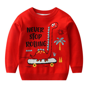 2023 Есен Зима Детски анимационен пуловер с динозаври Момче Джъпър Палто Детско облекло Бебешки памучен дебел пуловер за момчета Плетен пуловер 1-7г