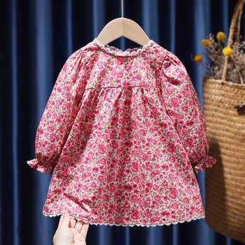Корейско детско облекло Пролетен пасторален комплект пуловер от две части 2023 г. Памучни детски рокли на цветя за момичета от 1 до 6 години