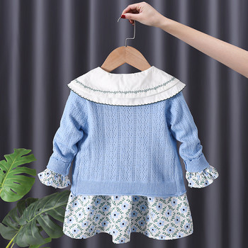 Κορεάτικα παιδικά ρούχα 2023 Spring Pastoral Σετ ασορτί πουλόβερ δύο τεμαχίων Βαμβακερά φλοράλ παιδικά φορέματα για κορίτσια 1 έως 6 ετών