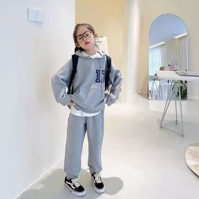 Tavaszi őszi uniszex alkalmi fiúk és páncél kapucnis felső + nadrág 2 db Streetwear tréningruha 4-14 éves kisgyermektől tizenéves gyerekig