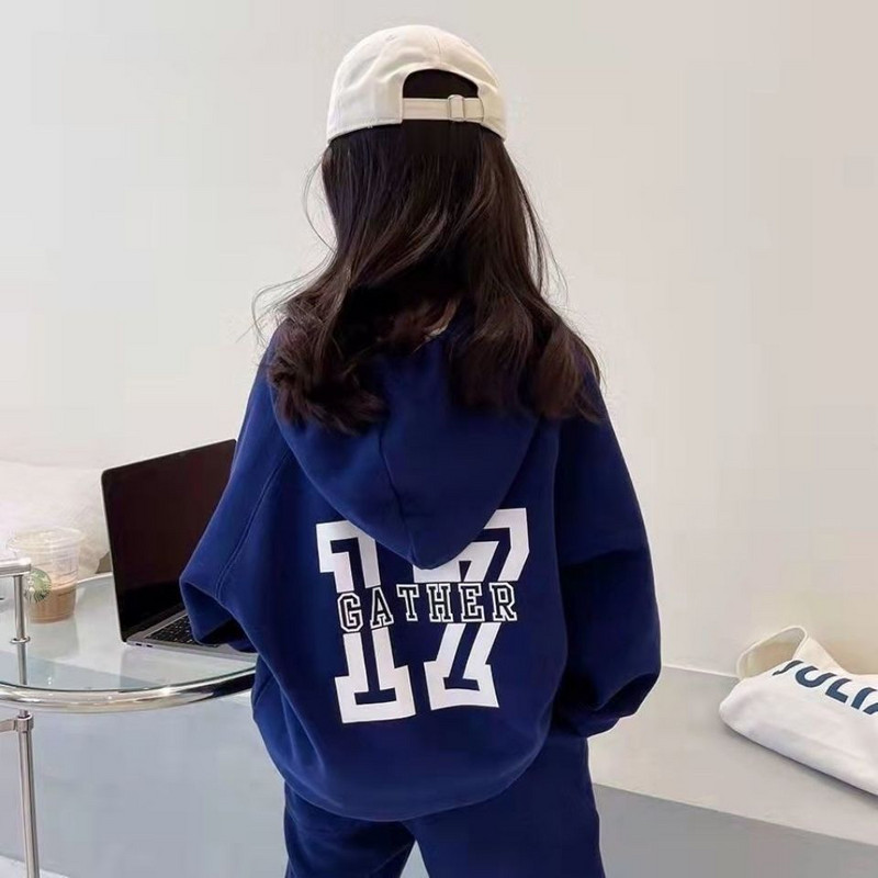 Tavaszi őszi uniszex alkalmi fiúk és páncél kapucnis felső + nadrág 2 db Streetwear tréningruha 4-14 éves kisgyermektől tizenéves gyerekig