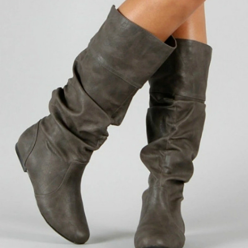 2022-es új téli lábszárközép csizma divatos pu vízálló retro csizma női lapos alkalmi nagyméretű lovagi csizma Botas De Mujer