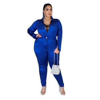 L-5XL Winter Bodysuits Plus Size Σετ Γυναικεία Ρούχα Μονόχρωμα Μακρύ μανίκι V λαιμόκοψη δύο τεμάχια Παντελόνι Κοστούμια Χονδρική Dropshipping