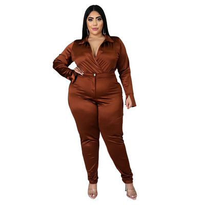 L-5XL Winter Bodysuits Plus Size Σετ Γυναικεία Ρούχα Μονόχρωμα Μακρύ μανίκι V λαιμόκοψη δύο τεμάχια Παντελόνι Κοστούμια Χονδρική Dropshipping