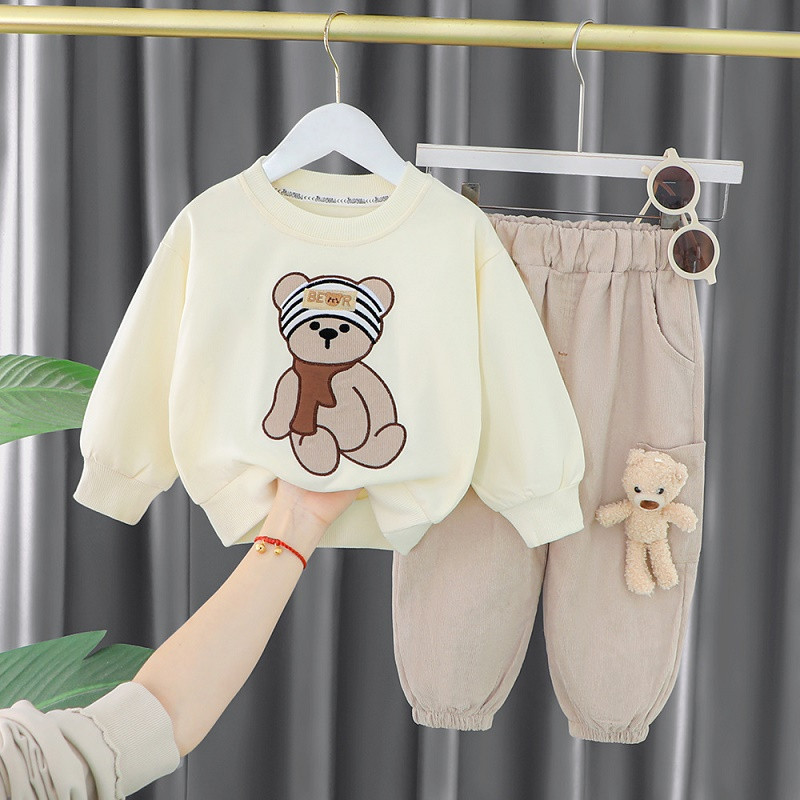 Ανοιξιάτικο μωρό κασκόλ αρκουδάκι μακρυμάνικο κοστούμι 0-4 ετών παιδικό φαρδύ πουλόβερ παντελόνι δύο τεμαχίων απλά casual αθλητικά