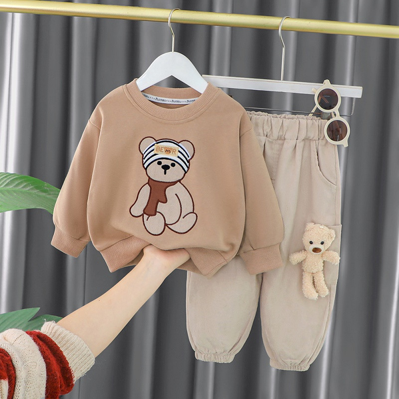 Ανοιξιάτικο μωρό κασκόλ αρκουδάκι μακρυμάνικο κοστούμι 0-4 ετών παιδικό φαρδύ πουλόβερ παντελόνι δύο τεμαχίων απλά casual αθλητικά