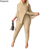 Suures suuruses kaheosaline komplekt vabaaja mugavad riided Naiste pikkade varrukatega T-särk Tugev veniv püksid Klubirõivad