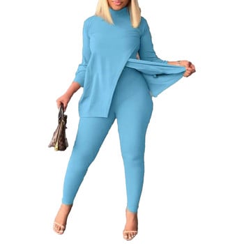 Plus Size Split Two Pieces Σετ casual άνετα Γυναικεία μακρυμάνικα μπλουζάκια συμπαγή ελαστικά παντελόνια Clubwear outfits