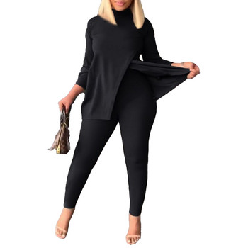 Plus Size Split Two Pieces Σετ casual άνετα Γυναικεία μακρυμάνικα μπλουζάκια συμπαγή ελαστικά παντελόνια Clubwear outfits