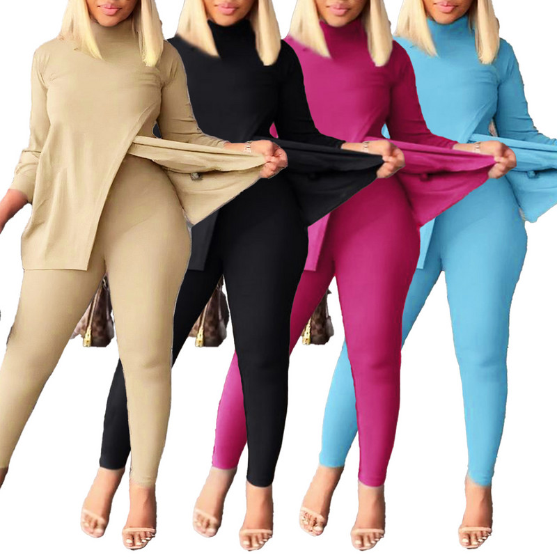 Suures suuruses kaheosaline komplekt vabaaja mugavad riided Naiste pikkade varrukatega T-särk Tugev veniv püksid Klubirõivad