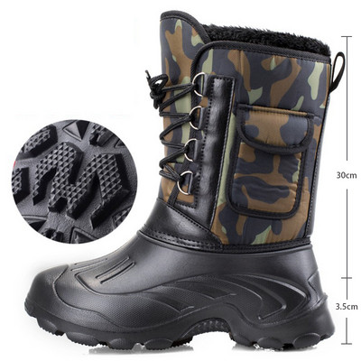 Cizme pentru bărbați Cizme de zăpadă impermeabile pentru bărbați Activități în aer liber Pescuit Cizme de zăpadă Anti-alunecare Pantofi caldi de pluș Cizme de iarnă cu fundul antiderapant