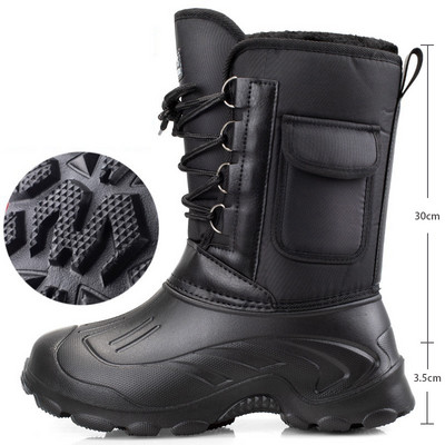 Cizme pentru bărbați Cizme de zăpadă impermeabile pentru bărbați Activități în aer liber Pescuit Cizme de zăpadă Anti-alunecare Pantofi caldi de pluș Cizme de iarnă cu fundul antiderapant