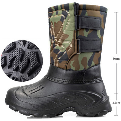 Cizme pentru bărbați Cizme de zăpadă impermeabile pentru bărbați Activități în aer liber Pescuit Cizme de zăpadă Anti-alunecare Pantofi caldi de pluș Cizme de iarnă cu fundul antiderapant