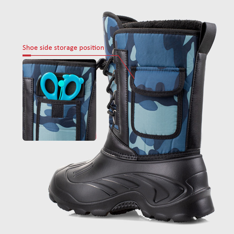 Cizme pentru bărbați Cizme de zăpadă impermeabile pentru bărbați Activități în aer liber Pescuit Cizme de zăpadă Anti-alunecare Pantofi caldi de pluș Cizme de iarnă cu fundul antiderapant