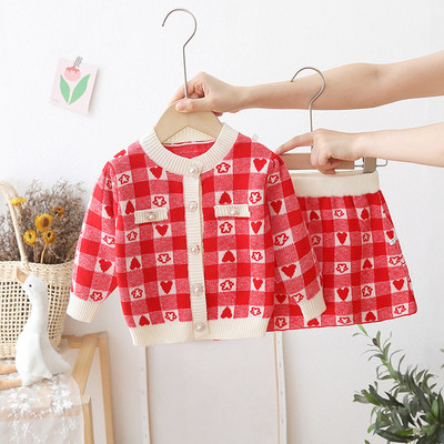 Mergaitės megztinis Vienspalvis Gėlėtas Dviejų dalių kostiumas Kūdikiui Mergaitei Žieminiai Drabužiai Mažyliui Rudens drabužiai 2022 m. kūdikio megztinis megztinis kūdikiui