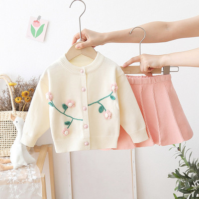 Mergaitės megztinis Vienspalvis Gėlėtas Dviejų dalių kostiumas Kūdikiui Mergaitei Žieminiai Drabužiai Mažyliui Rudens drabužiai 2022 m. kūdikio megztinis megztinis kūdikiui