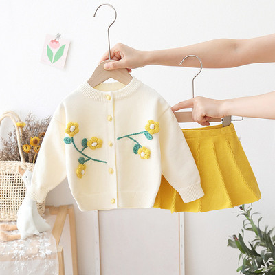 Mergaitės megztinis Vienspalvis Gėlėtas Dviejų dalių kostiumas Kūdikiui Mergaitei Žieminiai Drabužiai Mažyliui Rudens drabužiai 2022 m. kūdikio megztinis megztinis kūdikiui