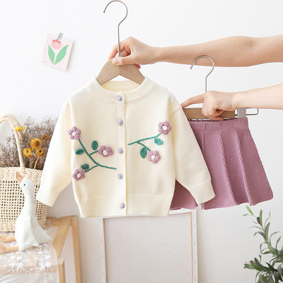 Mergaitės megztinis Vienspalvis Gėlėtas Dviejų dalių kostiumas Kūdikiui Mergaitei Žieminiai Drabužiai Mažyliui Rudens drabužiai 2022 m. kūdikio megztinis megztinis kūdikiui