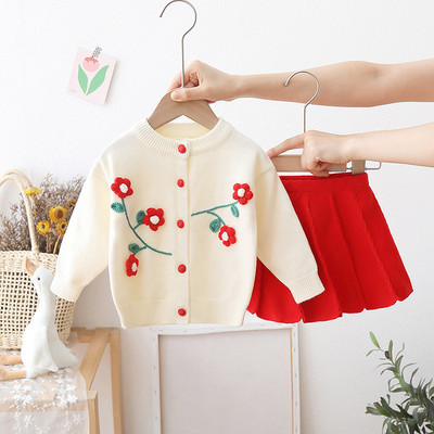 Mergaitės megztinis Vienspalvis Gėlėtas Dviejų dalių kostiumas Kūdikiui Mergaitei Žieminiai Drabužiai Mažyliui Rudens drabužiai 2022 m. kūdikio megztinis megztinis kūdikiui