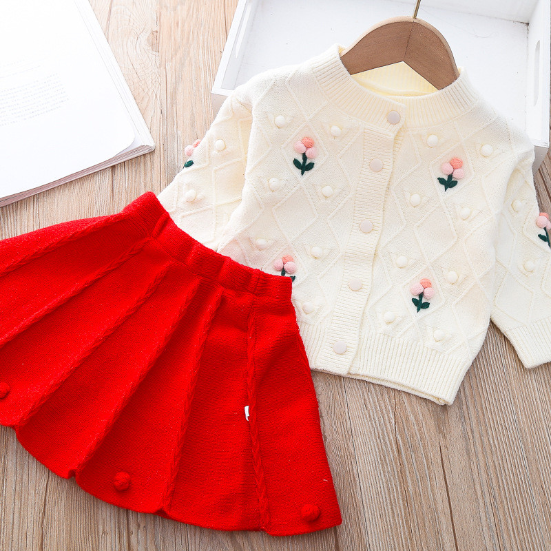 Mergaitės megztinis Vienspalvis Gėlėtas Dviejų dalių kostiumas Kūdikiui Mergaitei Žieminiai Drabužiai Mažyliui Rudens drabužiai 2022 m. kūdikio megztinis megztinis kūdikiui