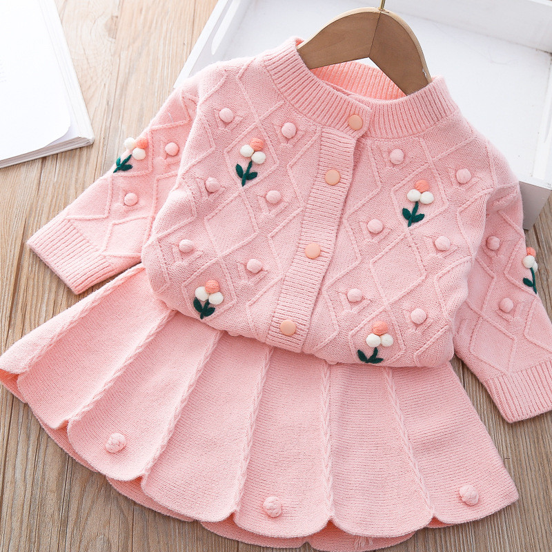 Mergaitės megztinis Vienspalvis Gėlėtas Dviejų dalių kostiumas Kūdikiui Mergaitei Žieminiai Drabužiai Mažyliui Rudens drabužiai 2022 m. kūdikio megztinis megztinis kūdikiui
