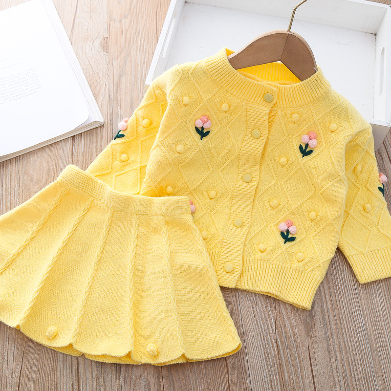 Mergaitės megztinis Vienspalvis Gėlėtas Dviejų dalių kostiumas Kūdikiui Mergaitei Žieminiai Drabužiai Mažyliui Rudens drabužiai 2022 m. kūdikio megztinis megztinis kūdikiui