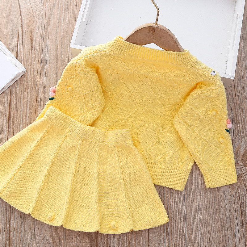Mergaitės megztinis Vienspalvis Gėlėtas Dviejų dalių kostiumas Kūdikiui Mergaitei Žieminiai Drabužiai Mažyliui Rudens drabužiai 2022 m. kūdikio megztinis megztinis kūdikiui