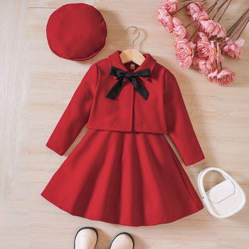 3 τμχ Παιδικά σετ καθημερινών ρούχων Στολές για κορίτσια 2023 Φθινόπωρο Χειμώνας Νέο παιδικό παλτό τουίντ φόρεμα τανκ Καπέλο Παιδικά