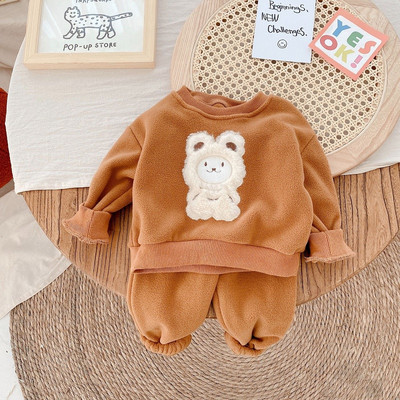 0-5 χρονών διπλής όψης βελούδινο μωρό καρτούν κοστούμι παιδικό πουλόβερ παντελόνι δύο τεμαχίων αθλητικά αναψυχής φθινοπώρου και χειμώνα